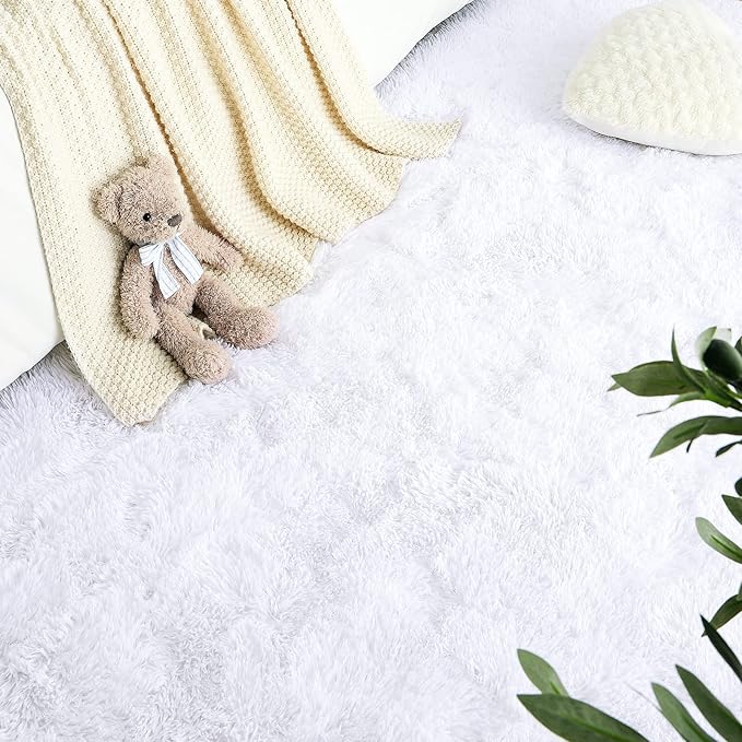 LOCHAS Ultra Soft Indoor Modern Area Rugs Fluffy Living Room Carpets for Children Bedroom Home Decor Nursery Rug 5.3x7.5 Feet, White