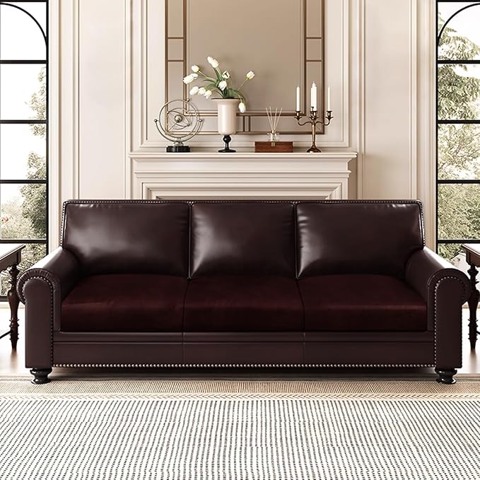 Leather Look Couch Cushion Covers Sofa Seat Slipcovers Sets Couches Furniture Protector for Sectional Armchair Loveseat Pets Kids Stretch Spandex Fabric (3 Cushion XL Sofa, Burgundy)