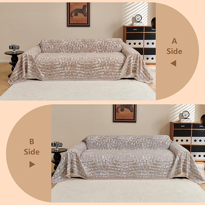 MYSKY HOME Couch Covers for 3 Cushion Couch Sofa, Chenille L Shape Sectional Couch Cover - Pet-Friendly, Machine Washable, Non-Slip Sofa Protector for Dogs, Kids, 71"x118", Khaki Blur Mottling