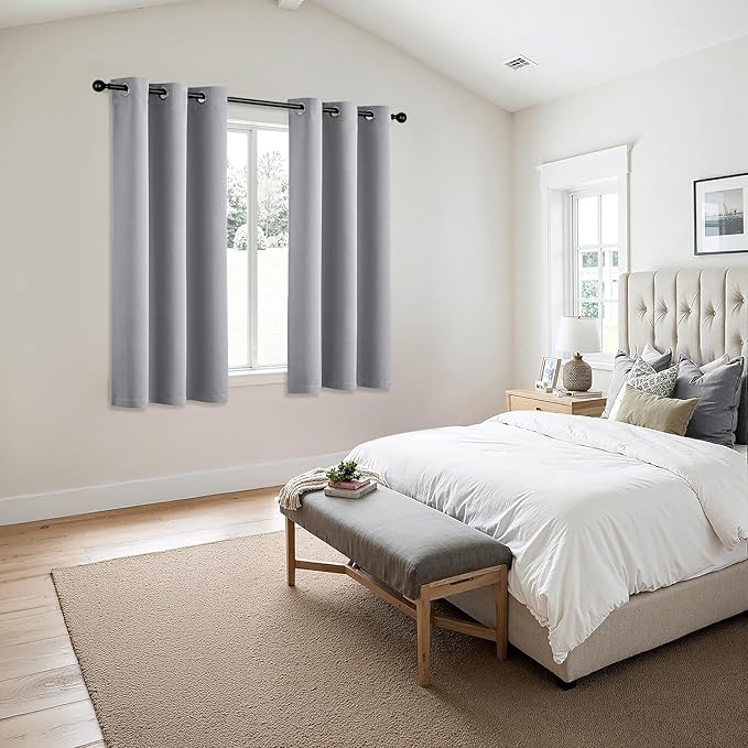 MIULEE Light Grey Blackout Curtains for Bedroom Living Room 54 Inches Long 2 Panels, Thermal Insulated Room Darkening Drapes Solid Grommet Noise Reduction Light Blocking Window Treatments 40x54 Inch