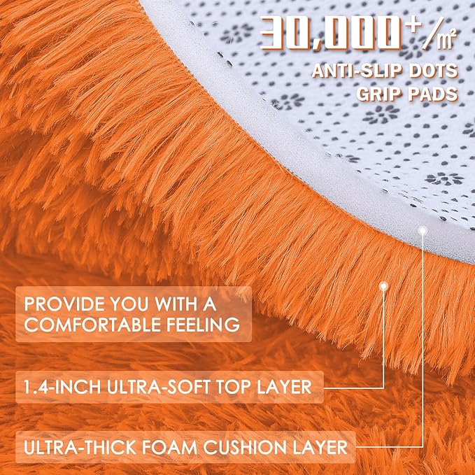 OLANLY 9x12 Machine Washable Large Area Rugs for Living Room, Bedroom, Soft Fluffy Shaggy Bedside Rug, Indoor Floor Carpet for Kids Girls and Boys, Dorms, Nursery, Home Decor Aesthetic, Orange