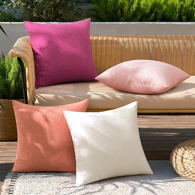 MIULEE Pack of 4 Decorative Outdoor Throw Pillow Covers Linen Waterproof Pillow Covers Spring Valentine Farmhouse Cushion Cases for Patio Garden Tent Balcony Couch Sofa 16x16 inch Pink