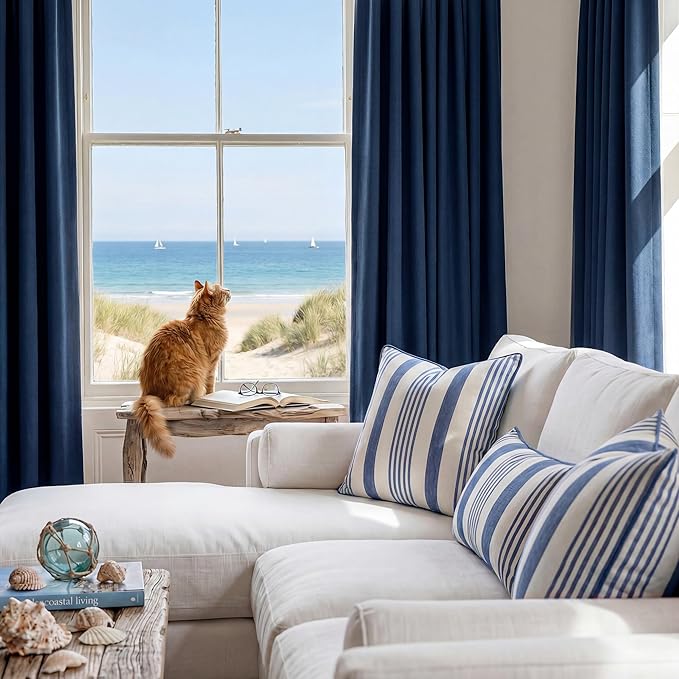 RYB HOME Navy Blue 100% Blackout Curtains for Bedroom 96 inches Long 52 inches Wide, Thermal Insulated &Privacy Assurd Curtains for Boy's Room/Sliding Glass Door/Living Room, 2 Panels