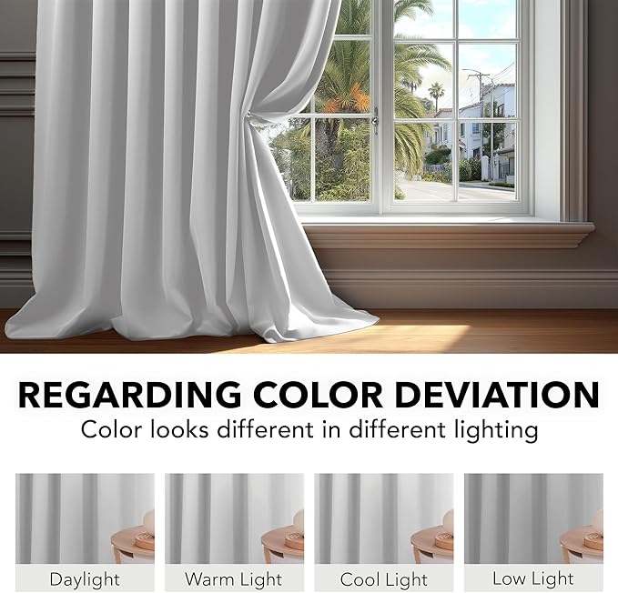 Deconovo Blackout Curtains, Thermal Insulated, W52 x L54 2 Panels, Back Tab, Machine Washable, Room-Darkening Drapes for Bedroom/Living Room Greyish White