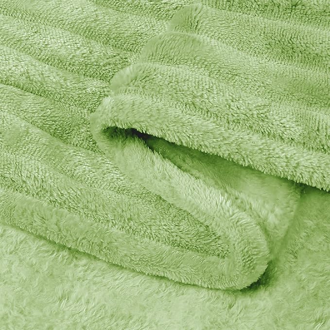 BEDELITE Fleece Blanket Queen Size – 3D Ribbed Jacquard Soft and Warm Decorative Fuzzy Blankets – Cozy, Fluffy, Plush Lightweight Throw Blankets for Couch, Bed, Sofa(Sage Green, 90x90 inches)