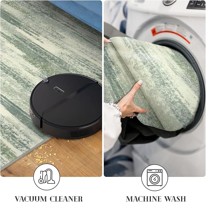 Lansny Modern Abstract Runner Rug 2x6, Sage Green Grey Washable Entryway Runner Non-Slip Soft Hallway Rug Runner Thin Print Faux Wool Carpet for Kitchen Bedroom Laundry Room Indoor