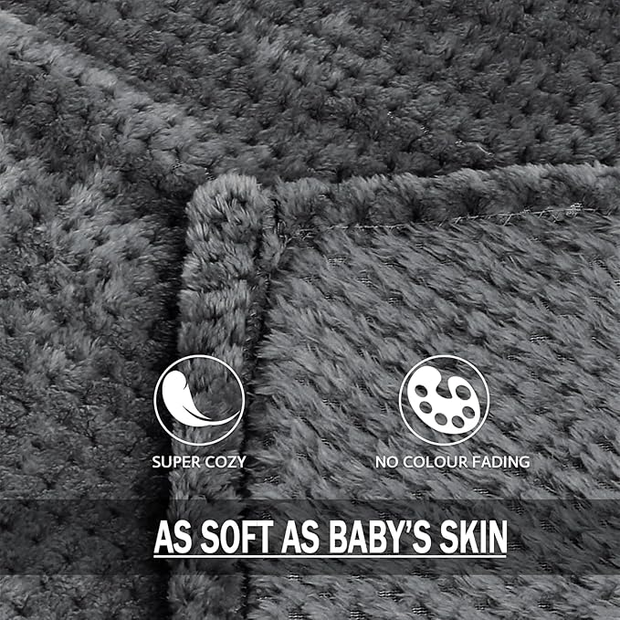 Exclusivo Mezcla Fleece Throw Blanket Extra Large, Super Soft and Warm Blankets for Couch, Sofa and Bed Waffle Textured, Cozy, Fuzzy and Lightweight (Dark Grey, 50x70 Inches)