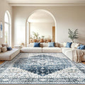 AMADA HOMEFURNISHING 10x14 Washable Area Rug, Low-Profile Large Area Rug with Non-Slip Backing & Durable Edge Binding, Vintage Large Rugs for Living Room, Bedroom & Dinning Room