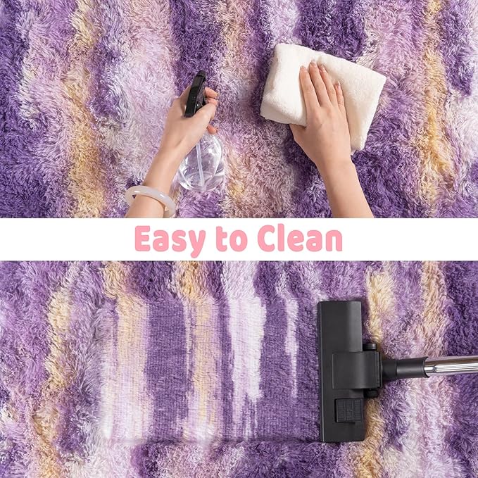 Soft Runner Rugs for Bedroom Hallways, 2x4 Abstract Purple Fluffy Shag Throw Area Rug Non Slip for Bedside Dorm, Long Shaggy Furry Carpet for Nursery Living Room