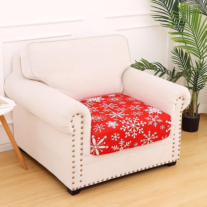 hyha Printed Couch Cushion Covers, Floral Sofa Covers Washable for Cushion Couch, Stretch Pattern Outdoor Cushion Covers for Patio Furniture with Elastic Bottom(Small, Christmas Snowflakes)