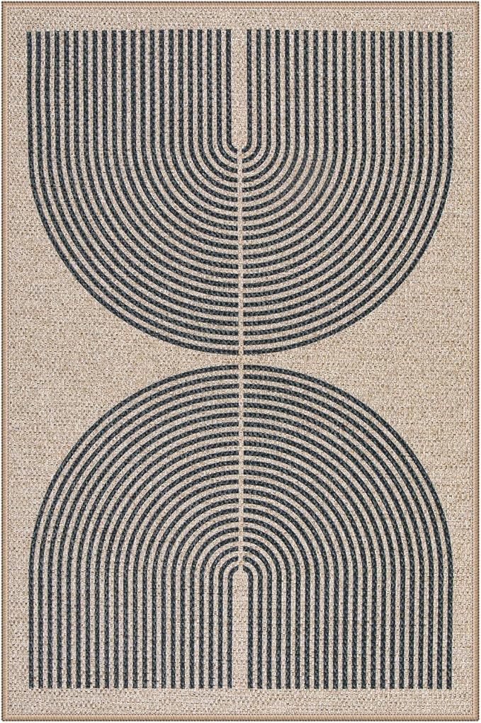 Lahome Enfys Rainbow Easy Jute Rug, 32"x48" Outdoor Mat Non Slip Door Mat Indoor Entrance, Farmhouse Neutral Lightweight Non Shedding Low Pile Throw Rug for Kitchen Entry Foyer
