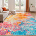 Rugflix 8x10 Area Rugs for Living Room, Washable Large Multicolor Rug Stain-Resistant Low Pile, Modern Carpet for Dining Room Home Office Kid Room Nursery Bedroom, Colorful Rainbow