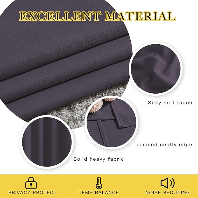 NICETOWN Bedroom Blackout Curtains 95 inch Length - Triple Weave Energy Saving Thermal Insulated Solid Grommet Blackout Draperies for Patio/Hall (1 Pair, 80 inches Wide, Greyish Purple)