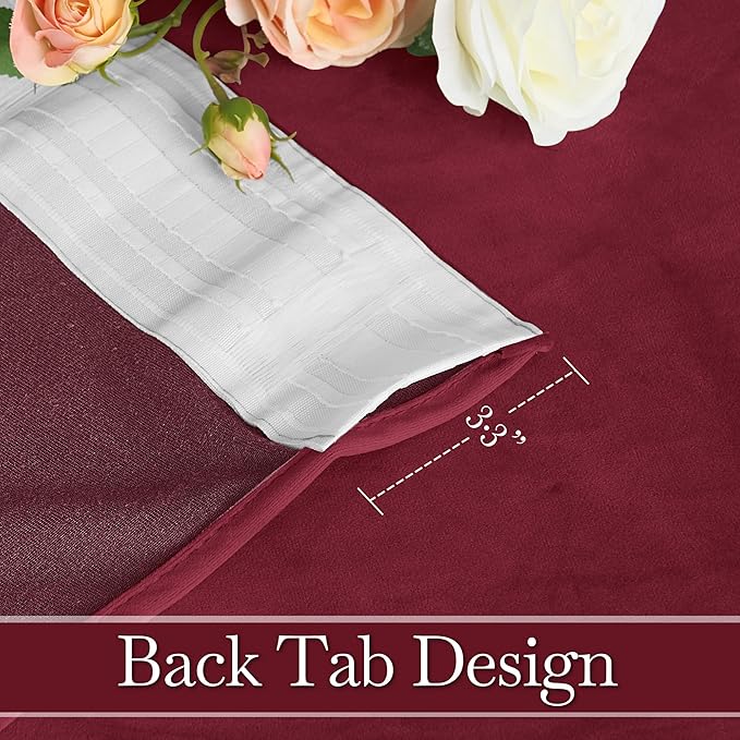 RYB HOME Burgundy Red Velvet Curtains for Christmas Decor, Soft Luxury Backdrops for Studio Theater, Back Tab Design for Bedroom Living Room, 52" W x L84 L, 2 Panels Set