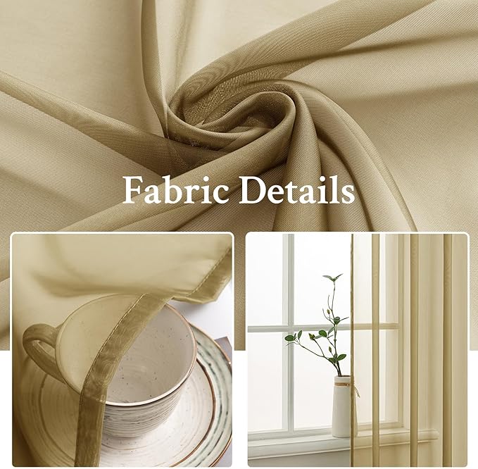 MIULEE 2 Panels Solid Color Sheer Window Curtains Elegant Window Voile Panels/Drapes/Treatment for Bedroom Living Room (54X72 Inches Dark Gold)