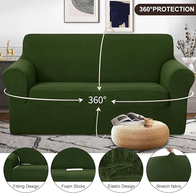 U-NICE HOME Oversized Stretch Loveseat Couch Cover Sofa Covers Washable Sofa Slipcover Furniture Protector for 2 Cushion Couch Sofa Pet Friendly, Bronze Green