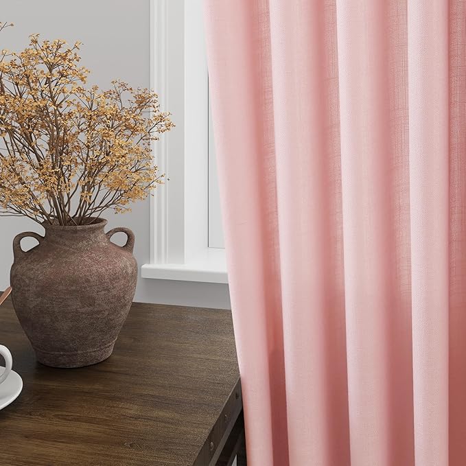 Nanspring Pink Linen Curtains 84 Inch Length 2 Panels Set for Baby Girl Bedroom Rod Pocket Back Tab Light Filtering Window Drapes for Kids Protect Privacy Home Decor 52x84