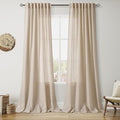 Nanspring Grey Flax Linen Curtains 102 Inches Long for Living Room Light Filtering Mordern Boho Sheer Curtains Back Tab and Rod Pocket Neutral Curtain for Bedroom Office 52x102, 2 Panels