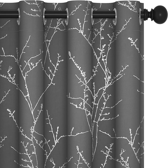 Deconovo Floor to Ceiling Curtains, Blackout Drapes 108 Inch Long, Soundproof Thermal Insulated Curtain for Sliding Door, Grommet Top, Machine Washable Drape for Living Room Bedroom Office, Light Grey