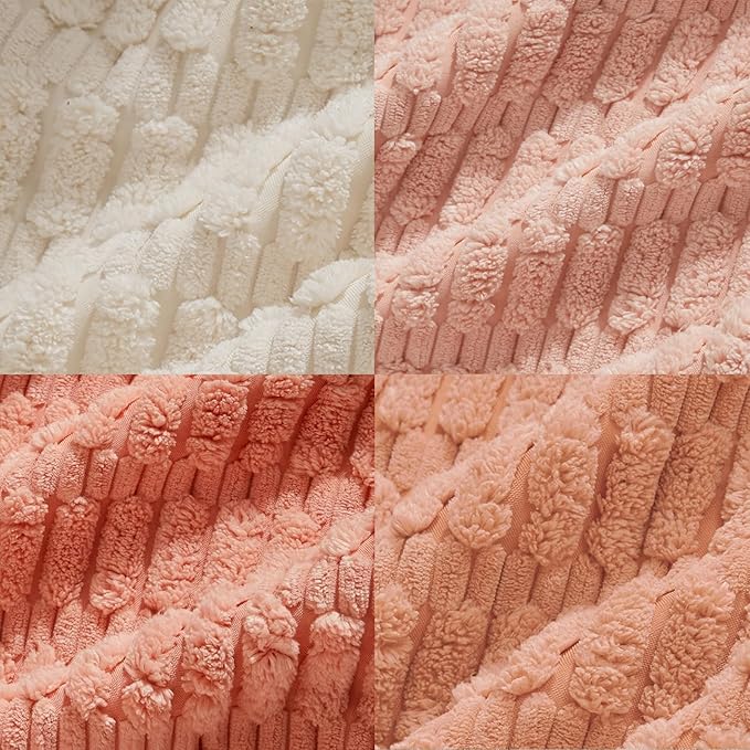 Fancy Homi 4 Packs Boho Blush Pink Big Decorative Throw Pillow Covers 24x24 Inch for Living Room Couch, Soft Plush Striped Corduroy Square Light Pink Coral Peach Cream Colorful Cushion Case 60x60 cm