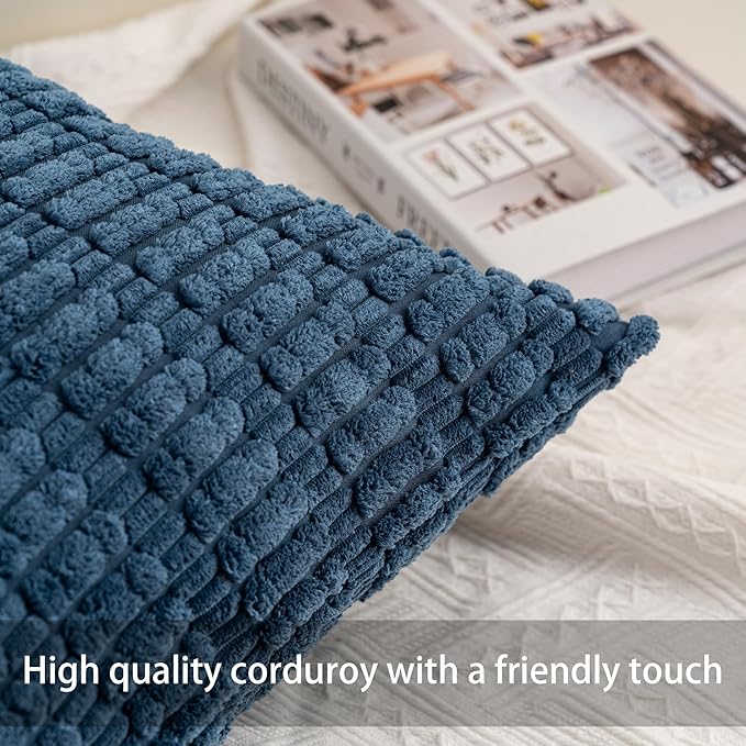 Pack of 2 Corduroy Decorative Throw Pillow Covers 20x20 InchSoft Boho Striped Pillow Covers Modern Farmhouse Home Decor for Sofa Living Room Couch Bed（Teal）