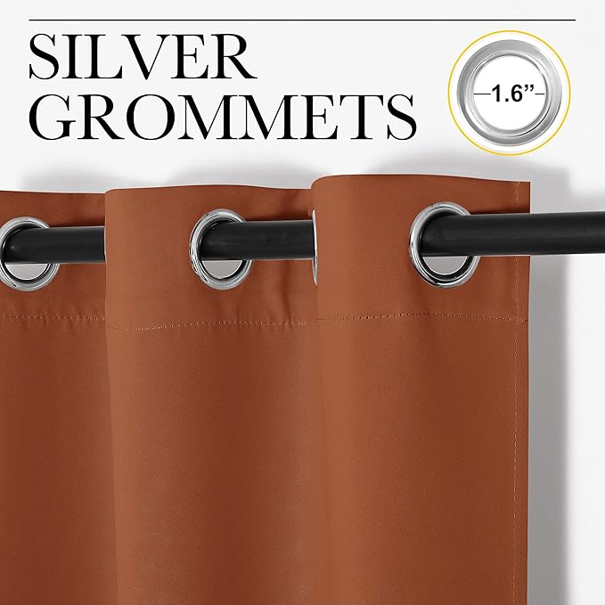 NICETOWN Blackout Curtain Panels for Girls Room, Nursery Essential Thermal Insulated Solid Grommet Top Blackout Drapes (Burnt Orange, 1 Pair, 34 x 63 Inch)