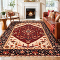 SERISSA 6x9 Area Rugs for Living Room, Large Washable Non-Slip Boho Rug, Ultra Soft Vintage Red Black Oriental Tribal Print Distressed Carpet for Dining Room Bedroom Dorm Office Home Decor