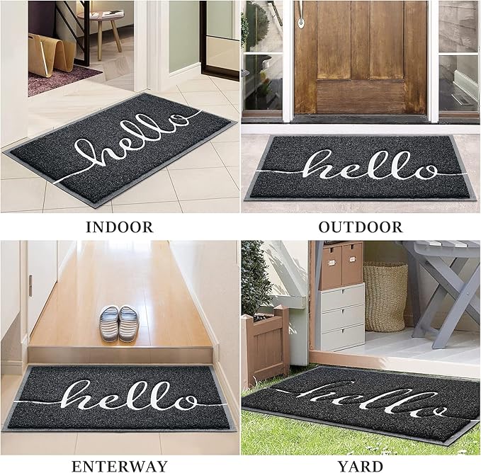 BeneathYourFeet Door Mat (36"x24",Black) Welcome Mat Low Profile Front Doormat Indoor Outdoor Door Non Slip Rugs for Entryway, Patio, High Traffic Areas