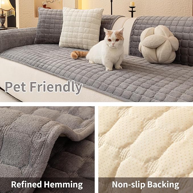 Velvet Couch Covers for Dogs, Dog Sectional Couch Covers, Pet Couchs Cover for Large Sectional, Couchs Protector for Dogs, Sectional Sofa Cover for Pet Washable(1PC,Dark Grey,27.6"×94.4")