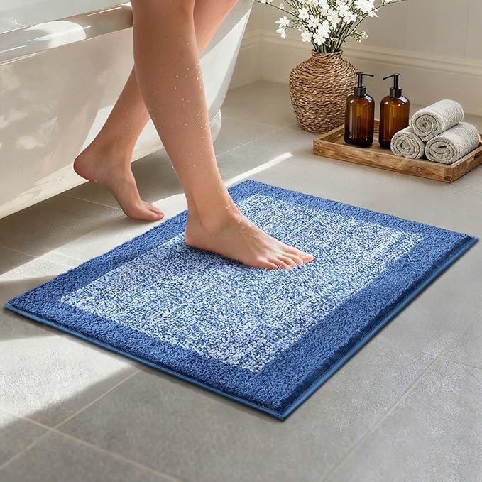Bathroom Rugs 24x17 Non Slip Washable, Blue Bath Mat for Bathroom Floor Tub, Soft Absorbent Quick Dry Mats for Shower, Bathtub,Home Decor