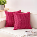 Pack of 2 Corduroy Decorative Throw Pillow Covers 24x24 Inch Soft Striped Pillow Covers Modern Farmhouse Home Decor for Sofa Living Room Couch Bed（Rose Red）