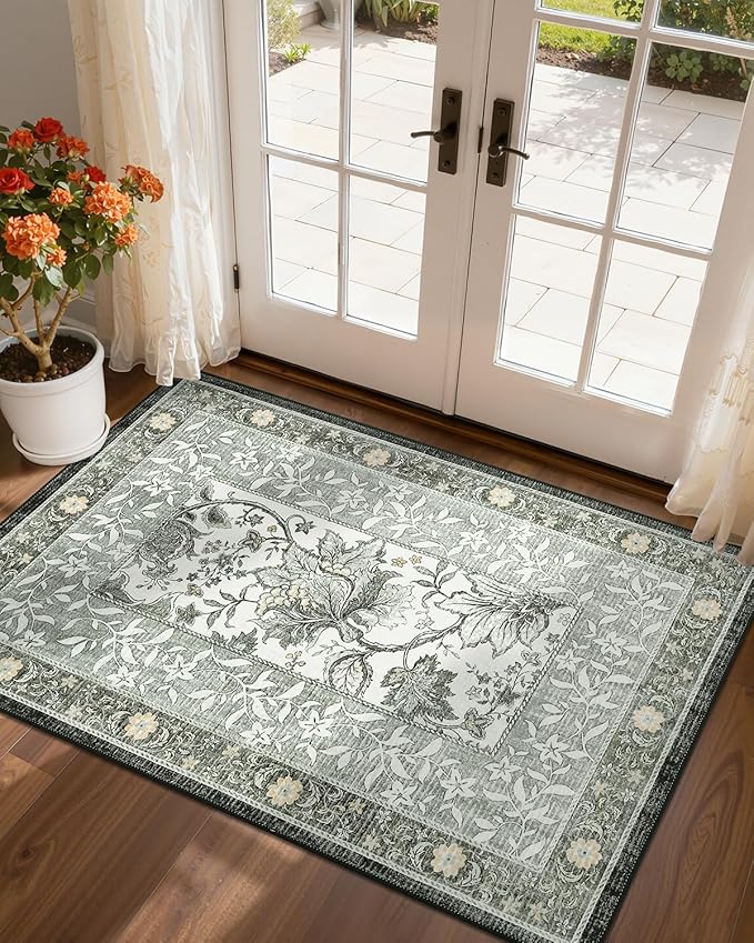 GarveeHome Provence Fog 2x3 Door Mat Indoor Rugs for Entryway Small Botanical Grove Cottagecore Washable Non-Slip Low-Pile Rug for Bedroom Kitchen Bathroom Entrance