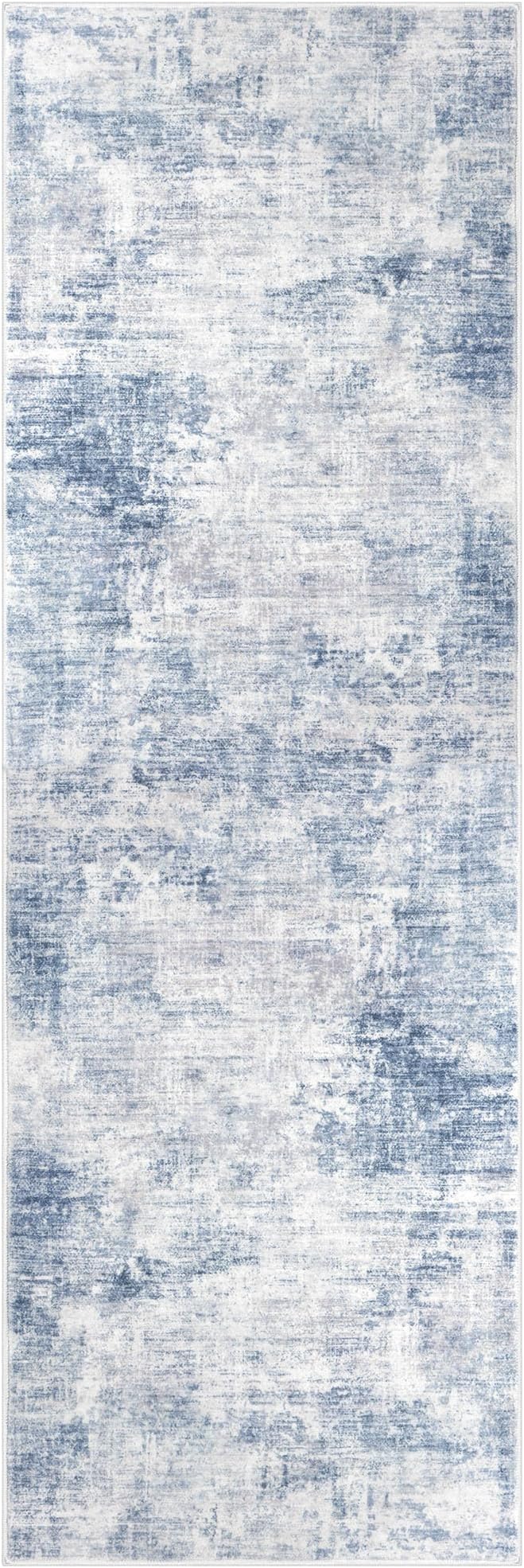 IOHOUZE Abstract Runner Rug 2x6 Ft Washable Runners for Hallways, Non Slip Kitchen Runner Printed Faux Wool Entryway Runner Indoor, Modern Abstract Floor Carpet for Hall Bedroom, Light Blue Grey