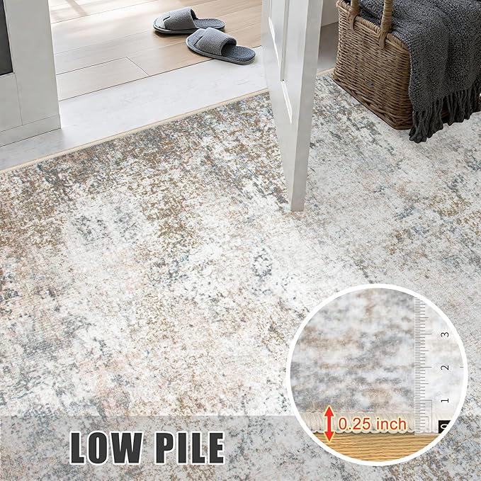 4x6 Area Rug Living Room Rug: Washable Modern Abstract Soft Thin Rug Indoor Floor No Slip Stain Resistant Carpet for Bedroom Dining Room Farmhouse Nursery Home Office - Brown Grey