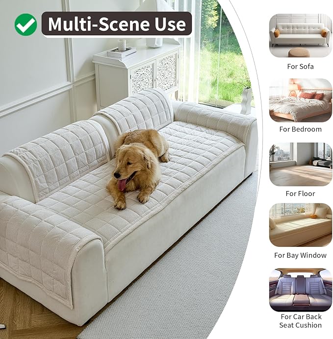 Couch Covers for Dogs Washable, Non Slip Couch Covers for Loveseat Sofa Pet Friendly, Soft Fuzzy Sofa Covers for Pet, Dog Couch Cover Furniture Protector(1PC,Beige White,27.6"x94.5")