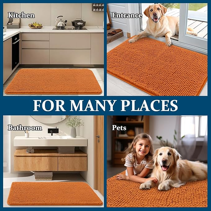 OLANLY Dog Door Mat for Muddy Paws 36x24, Absorbs Moisture and Dirt, Absorbent Non-Slip Washable Doormat, Quick Dry Chenille Mud Mat for Dogs, Entry Indoor Entryway Carpet for Inside Floor, Clay