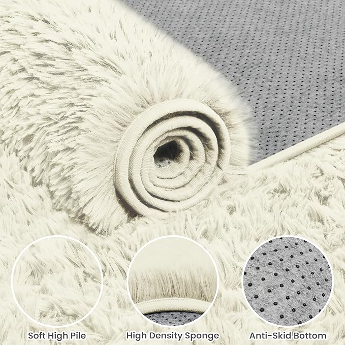 6x9 Area Rugs for Living Room Rug: Soft Fluffy Shag Cream White Rugs for Bedroom, Non-Slip Large Fuzzy Plush Rug Indoor Floor Carpet for Nursery Kids Boys Girl Room, Dorms, Playroom, Modern Home Decor