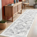 Washable 2'6''x8' Runner Rug - Non-Slip Vintage Runner Rug for Entryway Low-Pile Medallion Long Rugs for Hallway Waterproof Traditional Runner Rugs Indoor Thin Rug for Kitchen (Grey)