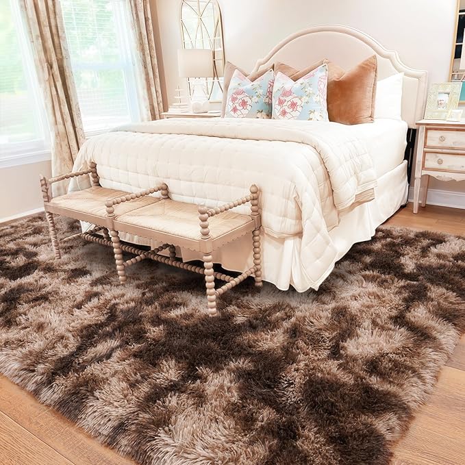 Rugs for Living Room 5x7, Soft Shaggy Modern Shag Area Rug for Bedroom, Upgrade Non-Slip Plush Fluffy Carpet for Kids Boys Girls Room Home Decor Aesthetic, Tie-Dyed Brown
