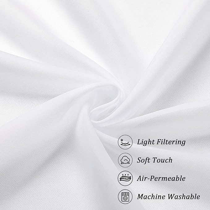 Chyhomenyc White Sheer Curtains 45 Inch Long 2 Panels, Short Voile Drapes for Dinning Small Windows Bathroom Living Room Bedroom, Rod Pocket, 42Wx45L Inches