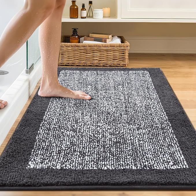 48x32 Large Bathroom Rugs Washable Non Slip, Dark Grey Bath Mat for Bathroom Floor Tub, Soft Absorbent Quick Dry Mats for Shower, Bathtub,Home Decor