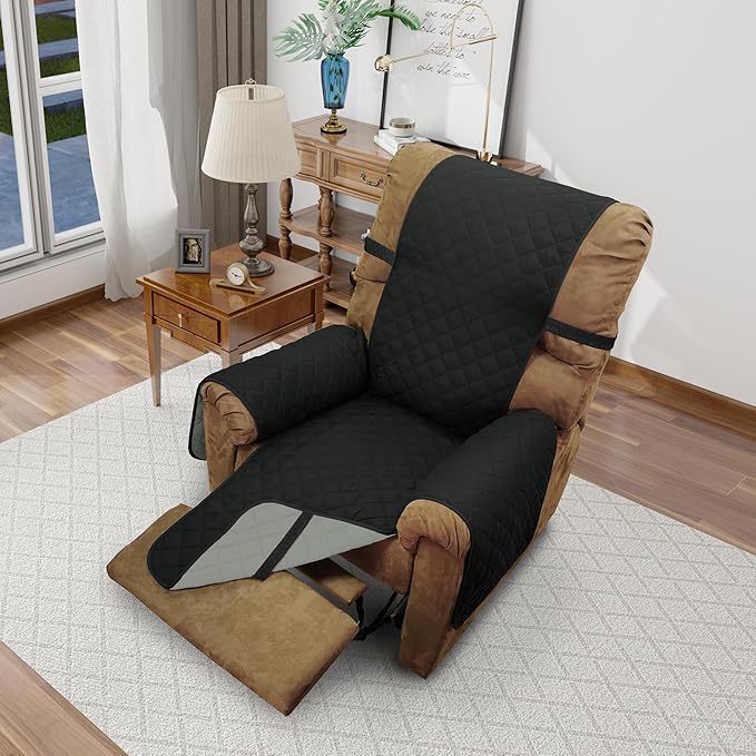 Recliner Chair Covers Reversible Sofa Cover Couch Cover for Pets Lazy Boy Furniture Protector(28''Recliner,Black/Grey)