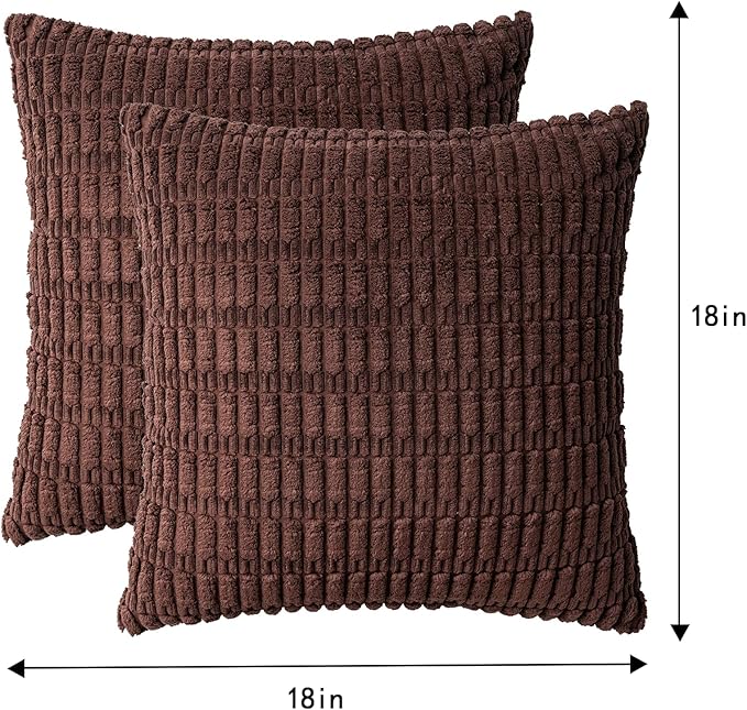 Pack of 2 Corduroy Decorative Throw Pillow Covers 18x18 InchSoft Boho Striped Pillow Covers Modern Farmhouse Home Decor for Sofa Living Room Couch Bed（Dark Brown）