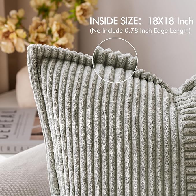 MIULEE Decorative Throw Pillow Covers for Couch Bed Livingroom 18x18 Inch Set of 2 Light Grey Boho Accent Throw Pllows Broadside Striped Patchwork Soft Corduroy Pillowcases