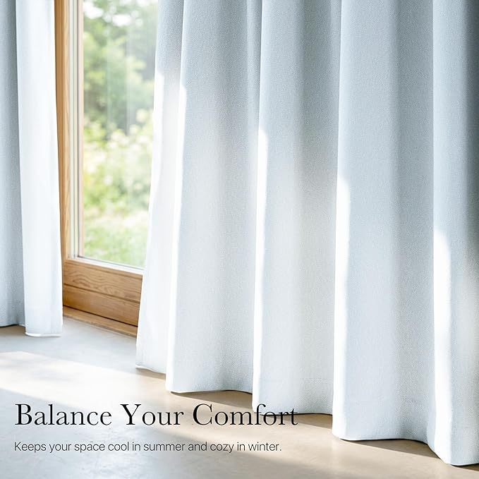 NICETOWN Farmhouse 100% Blackout Linen Curtains for Bedroom, Off White, 52" W x 63" L, Set of 2, Burlap Textured Textured Linen Look Privacy Window Treatment for Kitchen