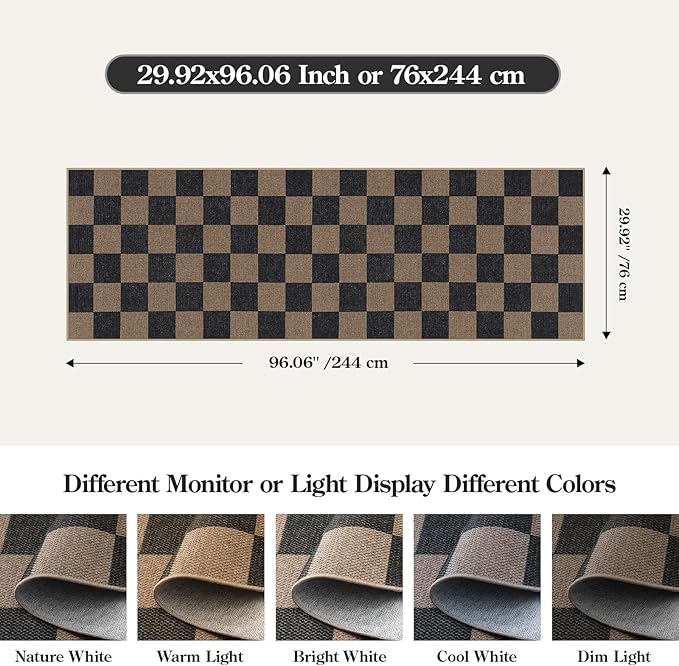 Lahome Colette Checkered Easy Jute 2x8 Runner Rug, Washable Kitchen Runner Rug Non Slip for Entryway Indoor, Checkerboard Black Indoor Outdoor Carpet for Hallway 8ft Entry Laundry Porch