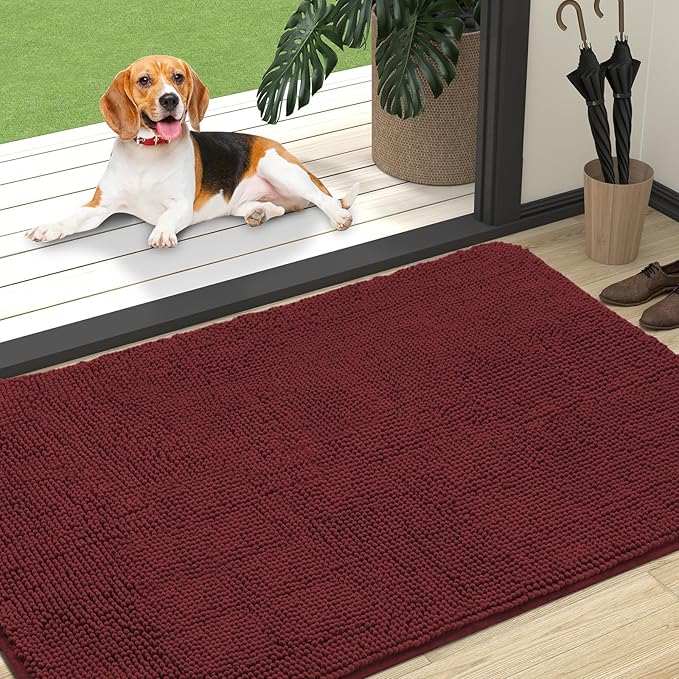 OLANLY Dog Door Mat for Muddy Paws 47x32, Absorbs Moisture and Dirt, Absorbent Non-Slip Washable Doormat, Quick Dry Chenille Mud Mat, Entry Indoor Entryway Carpet for Inside Floor, Caramel Russet