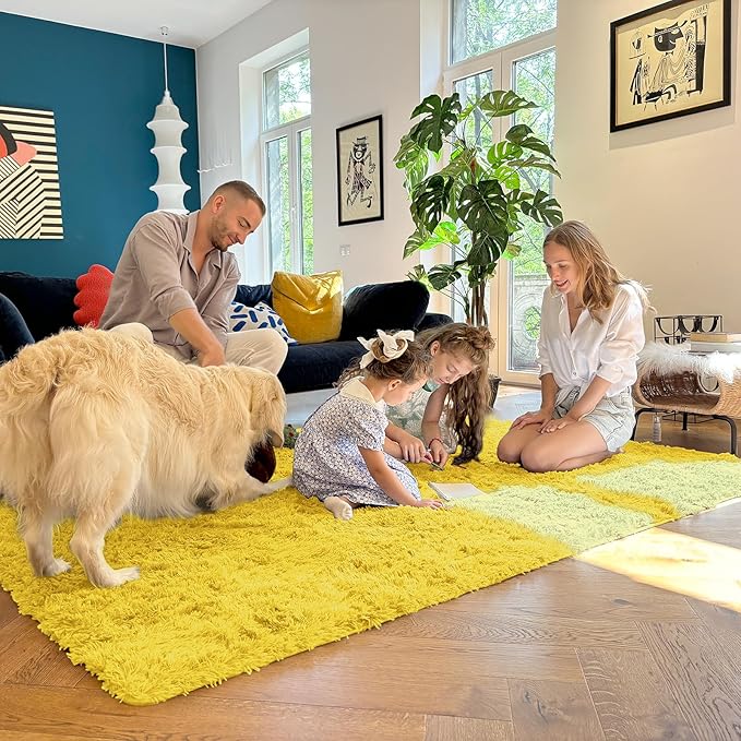 OLANLY 2x4 Machine Washable Runner Rugs for Hallway, Soft Fluffy Shaggy Bedside Rugs for Bedroom, Living Room, Indoor Floor Carpet for Kids Girls and Boys, Nursery Rooms, Home Decor Aesthetic, Yellow