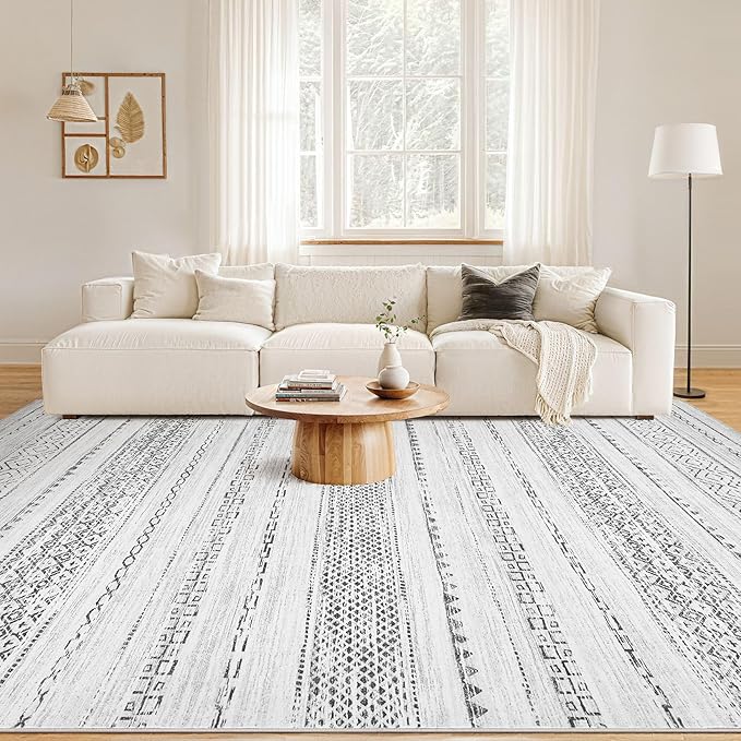 Nakagishi 6x9 Area Rugs Living Room: Washable Boho Large Neutral Soft Farmhouse Rug Stain Resistant Modern Indoor Floor Non-Slip Carpet for Bedroom Nursery Kids Playroom Office Dining Room Dorm- Grey