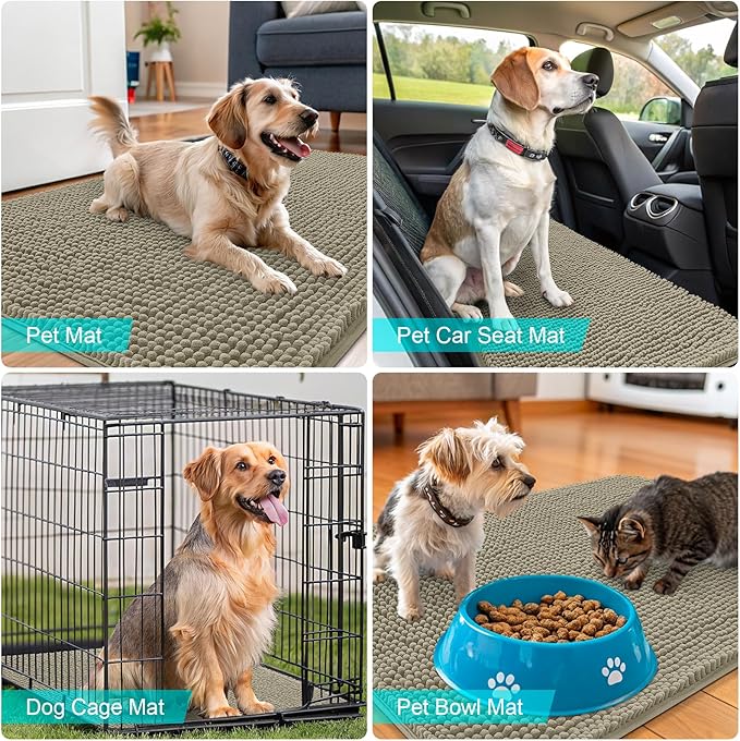 OLANLY Dog Door Mat for Muddy Paws 70x35, Absorbs Moisture and Dirt, Absorbent Non-Slip Washable Doormat, Quick Dry Chenille Mud Mat, Entry Indoor Entryway Carpet for Inside Floor, Warm Taupe